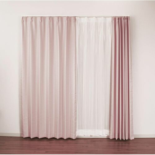 ドレープ+レースカーテンセット ラスター 4枚入 ピンク ドレ—プ…幅100×丈178cm／レース…幅100×丈176cm ユニベール