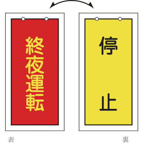 バルブ表示札 終夜運転(赤)⇔停止(黄) 両面 塩ビ 166017 緑十字