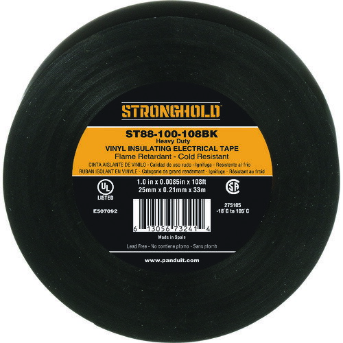 STRONGHOLDビニールテープ 耐熱・耐寒・難燃 ヘビーデューティー 黒 ST88100108BK ストロングホールド