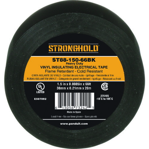 STRONGHOLDビニールテープ 耐熱・耐寒・難燃 ヘビーデューティー 黒 ST8815066BK ストロングホールド