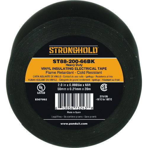 STRONGHOLDビニールテープ 耐熱・耐寒・難燃 ヘビーデューティー 黒 ST8820066BK ストロングホールド
