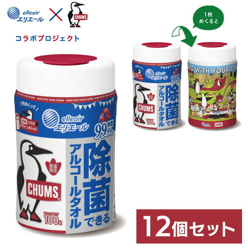 【ケース販売】エリエール 除菌アルコールタオル チャムス 100枚×12個 大王製紙 ウイルス除去用 チャムスコラボ ウェットティッシュ 除菌 アルコール アウトドア 限定品 企画品のサムネイル