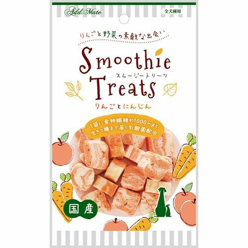 食物繊維約1000mgと生きて腸まで届く乳酸菌配合でお腹にやさしい。 ●りんごとにんじんの美味しさがぎゅっとつまったひとくちトリーツ。 ●食物繊維約1000mgと生きて腸まで届く乳酸菌配合でお腹にやさしい。 ●噛む力の弱いワンちゃんでも食べやすい柔らかさ。 ●商品サイズ:幅120×奥行200×高さ20mm。 ●原材料:小麦粉、でんぷん類、りんご、にんじん、鶏ササミ、食塩、乳酸菌（ラクリス）、グリセリン、膨張剤、プロピレングリコール、酸化防止剤（エリソルビン酸Na）、香料、保存料（ソルビン酸K）、着色料（酸化チタン・β−カロテン・赤106号）。 ●本商品はペット用の商品です。 ●パッケージ内容等予告なく変更する場合がございます。予めご了承下さい。。