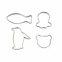 ラフィネ ステンレス製クッキー抜き型4個セット(さかな・たこ・ペンギン・ベアー) D-6150 さかな・たこ・ペンギン・ベアー パール金属