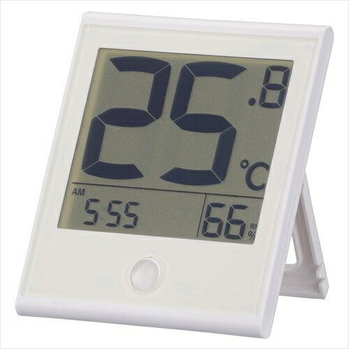 温度が見やすい温湿度計 快適表示&時計付き ホワイト TEM-200B-W OHM 湿度 温度 白 ohm シンプル 節電 感染症対策 節電 デジタル 時計 快適表示
