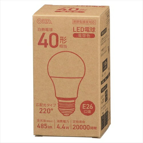 LED電球 E26 40形相当 電球色 LDA4L-G AG56 OHM LED電球 E26 電球色 暖色 ohm 密閉型器具対応 省エネ法 節電 オーム電機