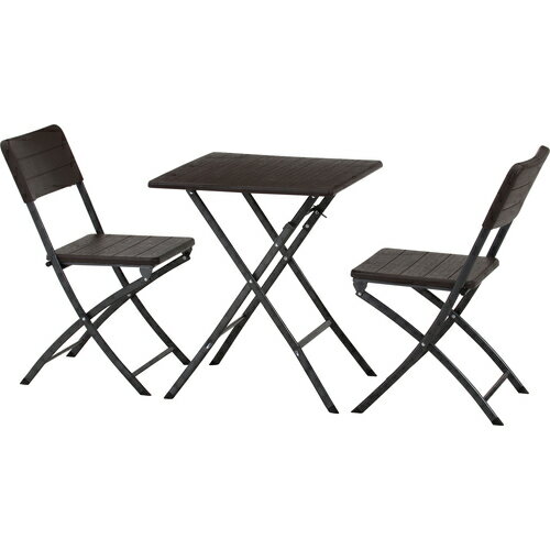 テーブル&チェア 3点セット BR 木目調 87509 不二貿易 テーブル ガーデン 屋外用 アウトドア 折りたたみ 木目調