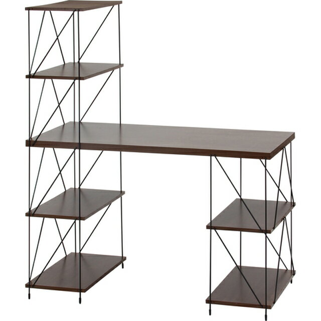 EZBO ワイヤーデスク MBR 51412 ミディアムブラウン 不二貿易 デスク ワークデスク ラック付き 収納付き シンプル