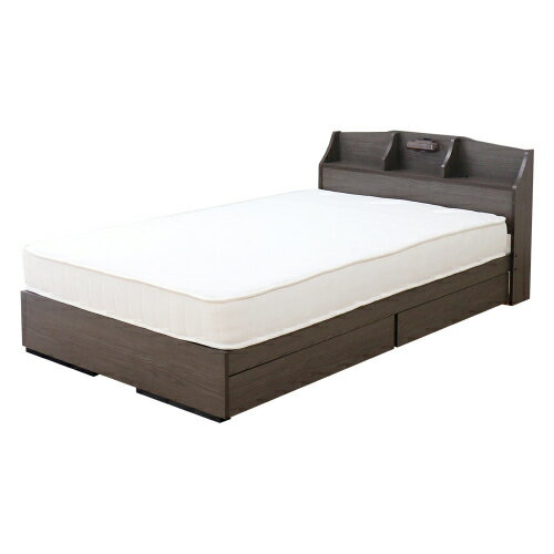 収納付きデザインベッド kurve 日本製 K321-89-SW(172BDG) レギュラーマットレス付 アッシュブラウン シングル ポケットコイルマットレス付 友澤木工 木製フレーム 国内生産フレーム 頑丈 コンパクト 木目