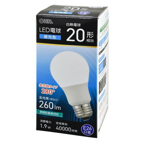 LED電球 E26 20形相当 昼光色 LDA2D-G AG59 OHM LED E26 昼光色