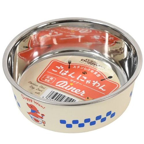 犬用食器。ステンレスの外側をプラスチックで覆った、かわいい食器です。キズつきにくく衛生的。底面には滑り止めゴム付き。 商品サイズ:直径122×高さ44mm。容量:約250ml。材質:ステンレス、ポリプロピレン、合成ゴム。 本商品はペット用の...