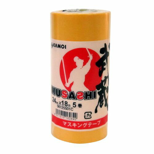 武蔵 車両塗装用マスキングテープ 24mm×18m 5巻パック カモ井加工紙 テープ マスキング 養生 ペイント ..