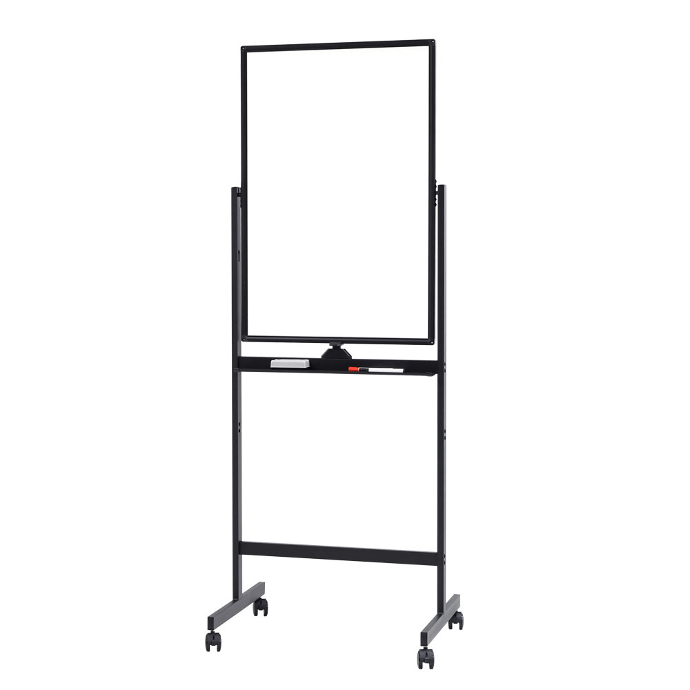 【法人限定】【沖縄・離島配達不可】 ホワイトボード 脚付 両面 スチール NF-WB-SR6090-AW-BK ブラック 幅600mm Netforce 掲示板 案内板 マーカー 粉受 イレーサー付き キャスター付き マグネット対応 無地 オフィス