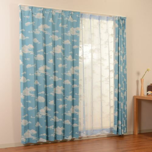 カーテン ドリーム 2枚入 ブルー 100×200cm ユニベール