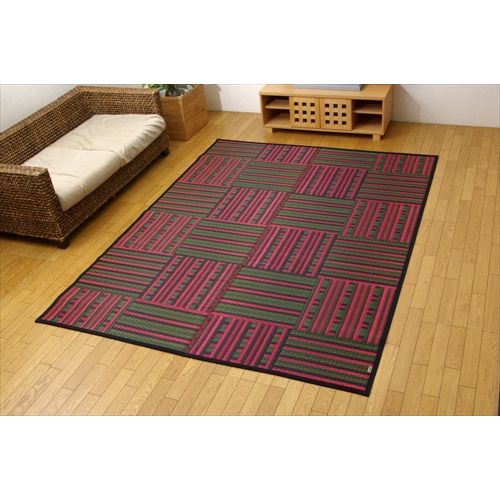 純国産 柳川段通 四重織 い草ラグカーペット 『ラスター』 レッド 約95×191cm レッド 約95×191cm IKEHIKO