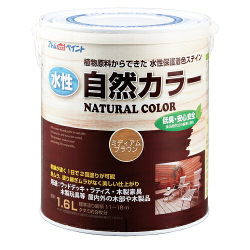 水性 自然カラー 天然油脂ステイン 1.6L ミディアムブラウン 1.6L アトムハウスペイント