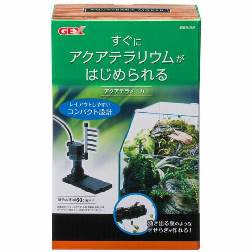 湧き出る水を簡単に演出できる分水パイプです！ ●すぐにアクアテラリウムがはじめられるアクアテラリウム分水用ポンプです。 ●原産国：中華人民共和国。 ●GEXのアクアテラメーカーをDCMでは販売しております。その他の魚用品も多数取扱っております。 ●本体：ABS、PP、PVC、シリコンゴム、NBR。 ●幅60cm以下の水槽に適合。 ●商品サイズ：幅35×奥行50×高さ50mm。 ●本商品はペット用の商品です。