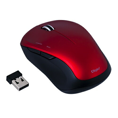 無線5ボタンBlueLEDマウス MUS-RKF118R レッド Digio2