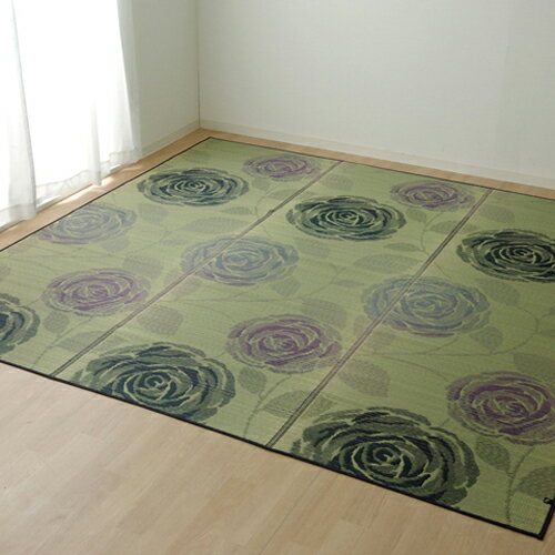 純国産 い草花ござカーペット 『ラビアンス』 ブルー 江戸間2畳 ブルー 江戸間2畳 IKEHIKO