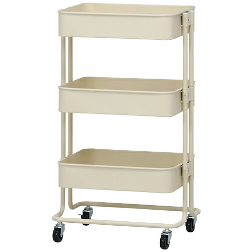 キッチンワゴン バスケット3段 14285 アイボリー 不二貿易