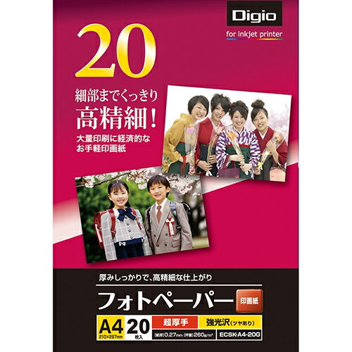 インクジェット/デジカメ印画紙/超厚手/強光沢 ECSK-A4-20G A4/20枚 Nakabayashi