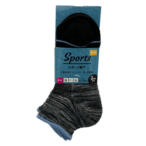 婦人スポーツ靴下 2P 丈長 ボーダーブラック DCM