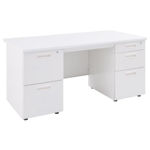 【法人限定】 事務用両袖机 DCKDW-147W ホワイト 幅1400×奥行700×高さ700mm カグクロ