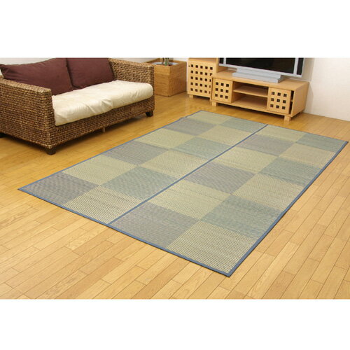 い草花ござカーペット 『DXパルコ裏張CP』 江戸間 ブルー 江戸間6畳 ブルー 江戸間6畳 IKEHIKO