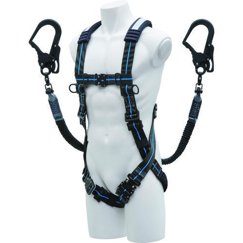 じゃばらストレッチハーネスXV型＋2丁掛けランヤードセット 駕王 青ライン XVGBLTPGK2 黒/青ライン KH(4.0)