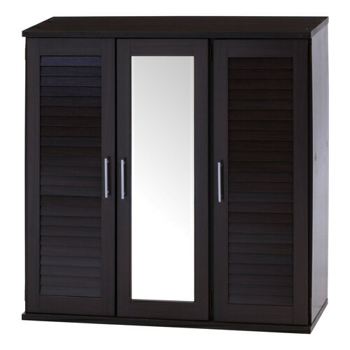 ルーバー&ミラー付きシューズボックス 90幅 ブラウン 86192 不二貿易