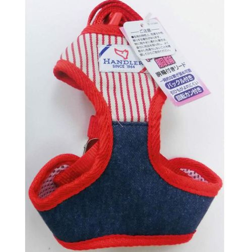 HDデニムヒッコリー胴輪付リード 赤 S ハンドラー