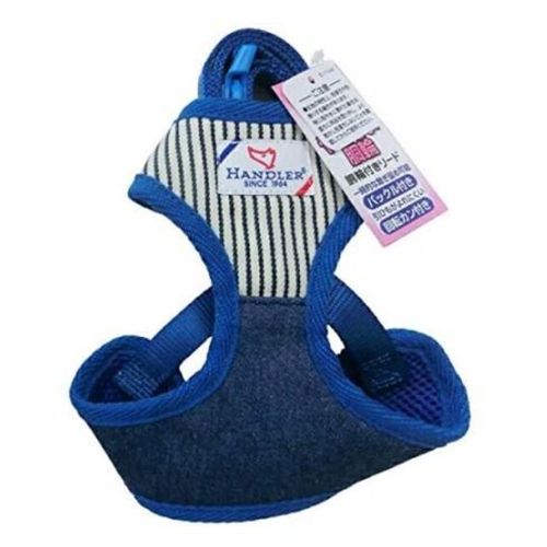 HDデニムヒッコリー胴輪付リード 青 S ハンドラー