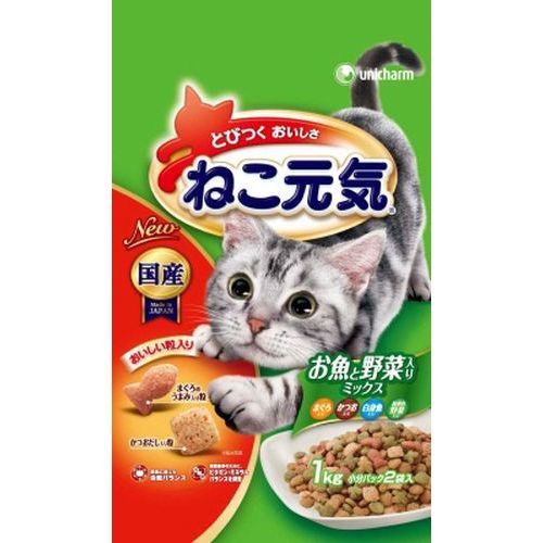 ユニ・チャーム(株) ねこ元気 お魚と野菜入りミックス　かつお・白身魚 1.0kg ペット用品・フー ...