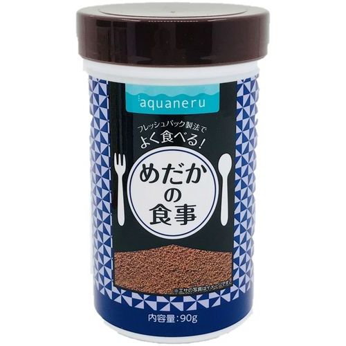 フレッシュパック製法でよく食べる。 ●メダカの小さな口のサイズに合わせ、一口で食べやすいサイズの粒です。 ●メダカの健康維持に必要な栄養をバランスよく配合しています。仔メダカから親メダカまで、発育に必要なビタミン、ミネラル、天然素材をバランスよく配合しました。 ●フレッシュパック採用で脱酸素状態でフードの酸化・変質を防ぎ、作りたての風味・色合い・栄養素を守ります。 ●ゆっくり沈む、顆粒タイプ。 ●商品サイズ:幅70×奥行70×高さ115mm。 ●内容量:90g。 ●原材料:フィッシュミール、小麦粉、シュリンプミール、大豆、胚芽、ドライイースト、ミネラル類（リン、カルシウム、カリウム、鉄）、ビタミン類（A、B、D3、E）、増粘安定剤（グルテン）、着色料。 ●本商品は観賞魚用の商品です。 ●パッケージ・内容等予告なく変更する場合がございます。予めご了承ください。