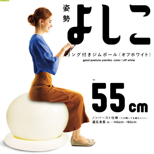 バランスボール リング付きジムボール55cm姿勢よしこ 3B-3122 ホワイト 55cm La-VIE