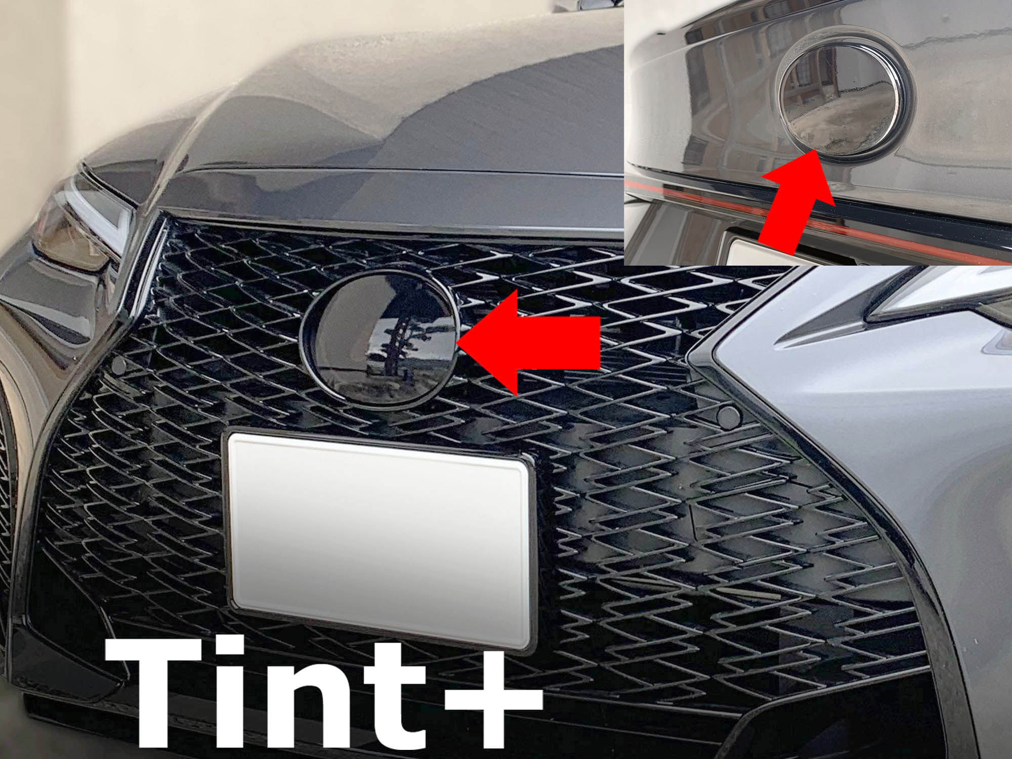 Tint+ エンブレム スモークフィルム (ブラックスモーク 5％ 前後 2枚 セット) レクサスIS IS300 IS350 IS500 IS300h ASE30 GSE31 AVE30 AVE35 USE30 30 後期 is