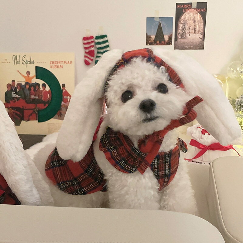 犬服 猫服 ドッグウェア 帽子付きセット コスプレ 変装 面白い 冬服 ペットクリスマス服 犬 猫ウェア キャミワンピース リボン ふわふわ 裏起毛 暖かい 防寒着 ペット 洋服 可愛い おしゃれ レッド お出かけ服 誕生日 ハロウィーン パーティー