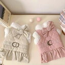 犬 犬服 ドッグウェア 冬服 ペット服 犬用洋服 猫服 可愛い 二色 リング付き ハーネス洋服 リング けん引 裏起毛 ベスト コート ワンピース リボン モコ...