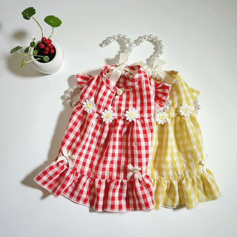 犬　夏服　春夏用 犬の服　ドッグウェアペットグッズペット洋服犬用洋服犬服猫服お嬢様風可愛いチェック柄ワンピース　スカート綿質　オシャレ人気　柔らかいインスタ映え抜け毛防止 小型犬中型犬