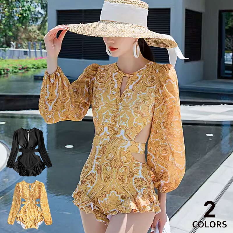 水着 レディース ワンピース水着 夏 ワンピース レトロ 長袖 オールインワン 大きいサイズ 水泳 プール 海 リゾート 可愛い 夏休み 温泉 温水プール 旅行 アウトドア