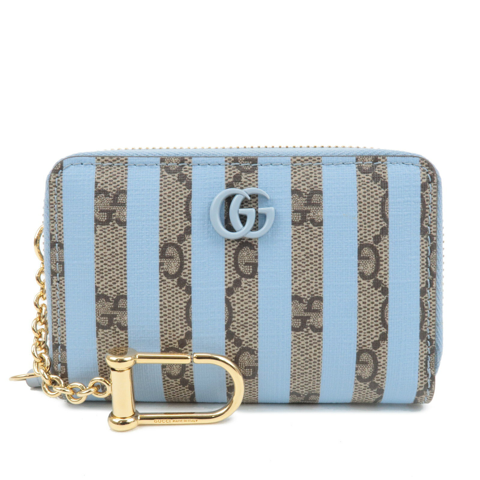 GUCCI グッチ GGマーモント Gucci Love Parade コレクション GGスプリーム レザー ダブルG ジップアラウンドカードケース ベージュ ブルー 701485 ブランド 財布【中古】【美品】【送料無料】【返品可】