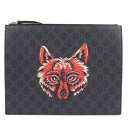 GUCCI グッチ GGスプリーム レザー クラッチバッグ ウルフズヘッドプリント ブラック グレー 547084 ブランド バッグ 鞄【中古】【未使用品】【送料無料】【返品可】(4)