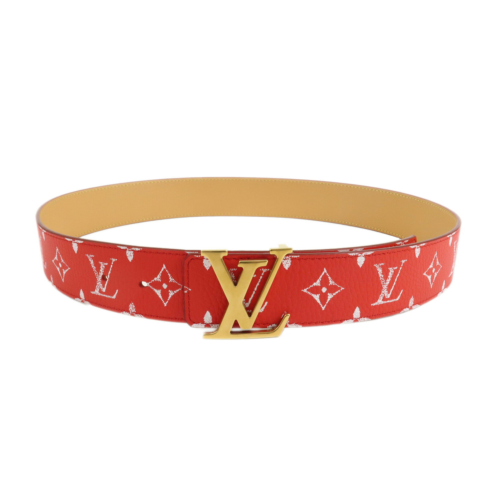LOUIS VUITTON ルイヴィトン モノグラム サンチュール LV イニシャル ベルト 85/34 リバーシブル レッド ナチュラル M8457 ルイ・ヴィトン LV ブランド ファッション ベルト 衣類【中古】【美品】【送料無料】【返品可】