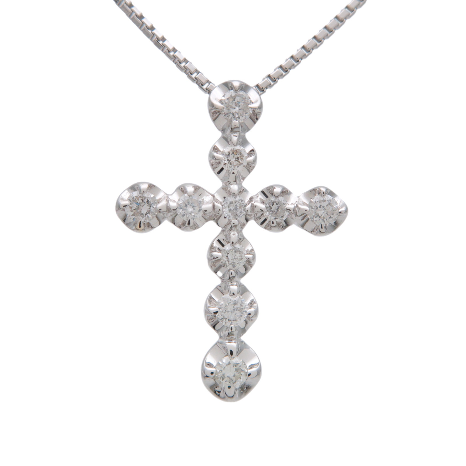 Rakuten - VENDOME AOYAMA ヴァンドーム青山 10Pダイヤ クロス ネックレス 0.20ct K18WG 750WG ホワイトゴールド【中古】【新品仕上げ済み】【送料無料】【返品可】
