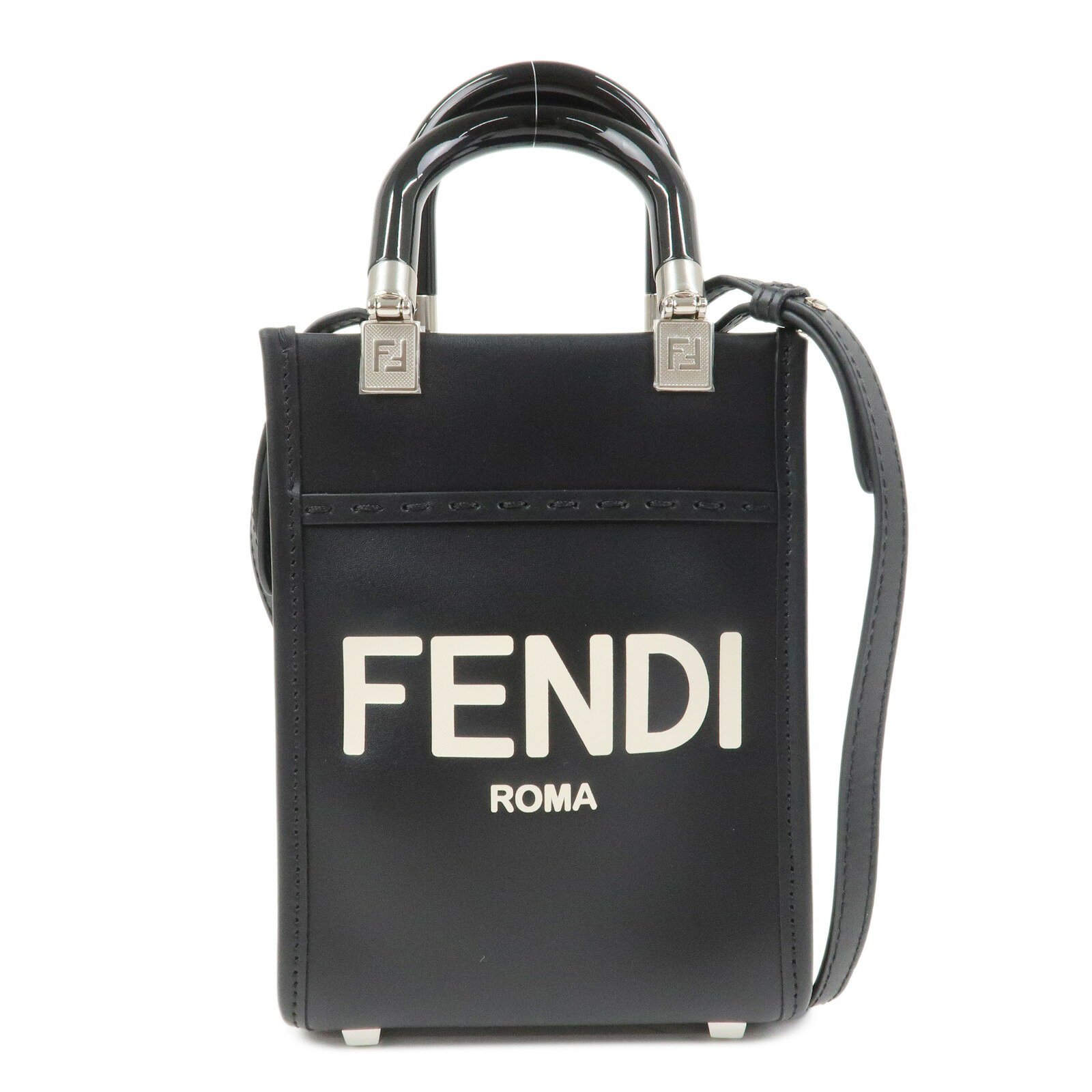 Rakuten - FENDI フェンディレザー サンシャインショッパー スモール 2Way バッグ トートバッグ ショルダーバッグ ブラック 8BS051【中古】【美品】【送料無料】【返品可】