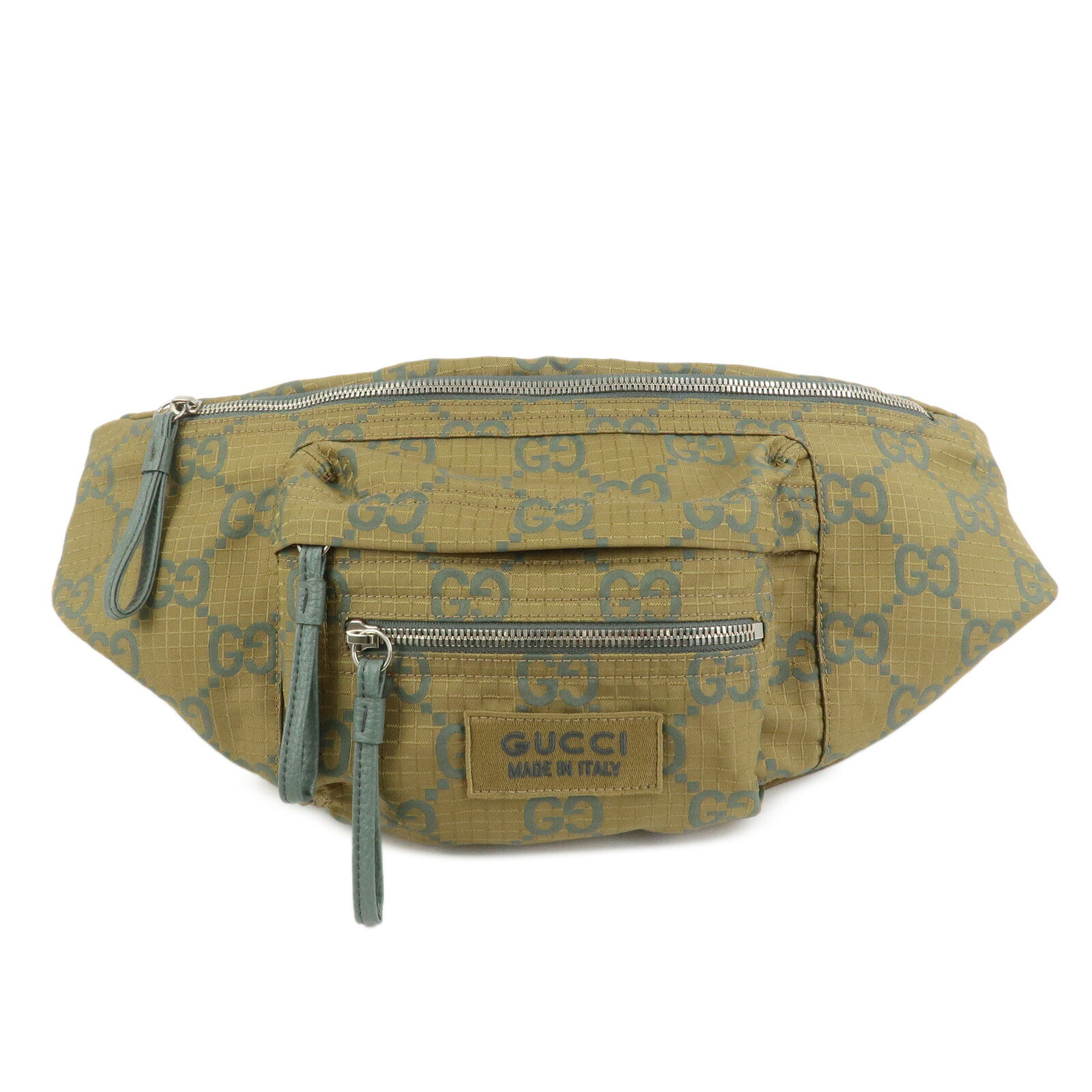 GUCCI - GUCCI グッチ ウエストバッグ ボディバッグ GGリップストップ レザー カーキ【中古】【超美品】【送料無料】【返品可】