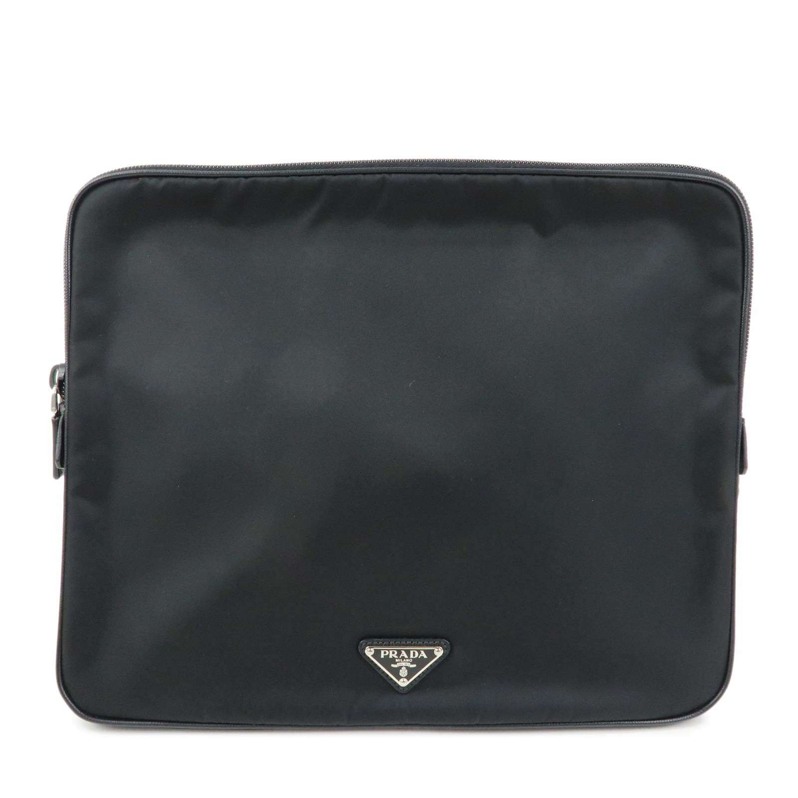 PRADA プラダ テスートトライアングルロゴ クラッチバッグ PCケース ドキュメントケース ナイロン レザー ブラック 04MA795【中古】【美品】【送料無料】【返品可】