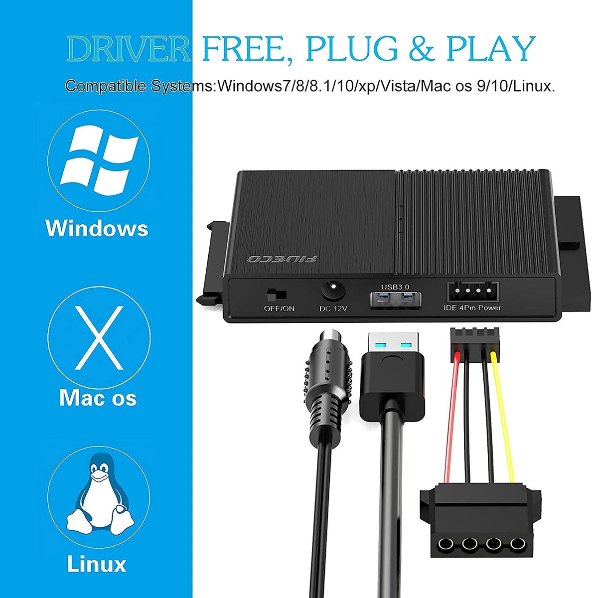 【新入荷商品】【2021新発売期間限定の値段】FIDECOSATA/IDE変換アダプタハードディスクUSB3.0SATAI/II/IIIHDD/SSD対応コンバータ5Gbps高速伝送最大12TB簡単操作日本語取扱書付き送料無料