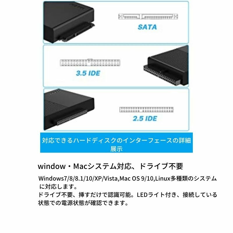 【新入荷商品】【2021新発売期間限定の値段】FIDECOSATA/IDE変換アダプタハードディスクUSB3.0SATAI/II/IIIHDD/SSD対応コンバータ5Gbps高速伝送最大12TB簡単操作日本語取扱書付き送料無料