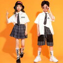 キッズ ダンス衣装 日常の服装 ヒップホップ ダンス 3点セット男の子 シャツ+スカート+ネクタイ 女の子 シャツ+ズボン+ネクタイ ジャッズ ダンスウェア ファッション 110 120 130 140 150 160 170 180